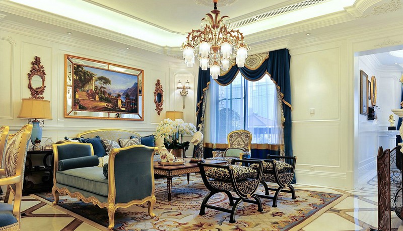 上海世联350平法式风格别墅客厅装修效果图
