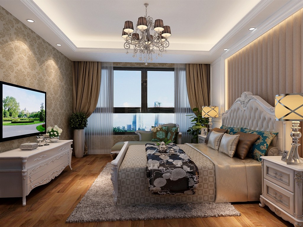 静安区明园森林都市177平地中海风格大平层卧室装修效果图