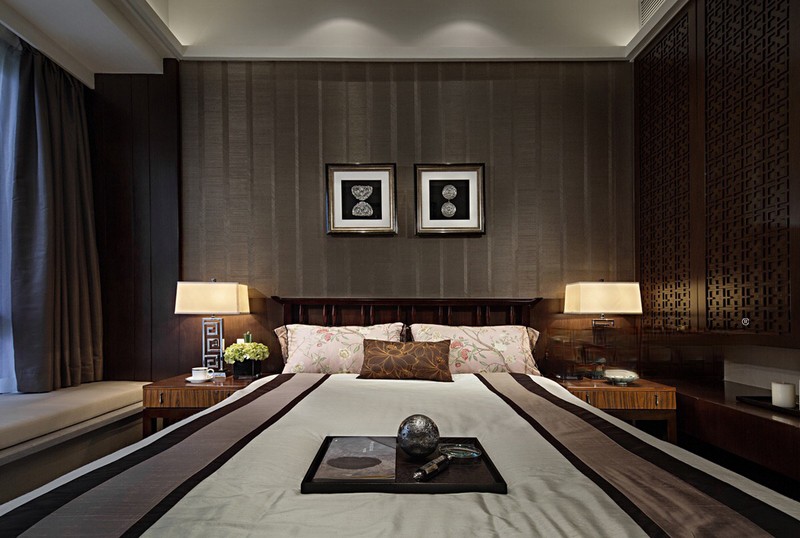 上海夏朵小城142平新中式风格住宅卧室装修效果图