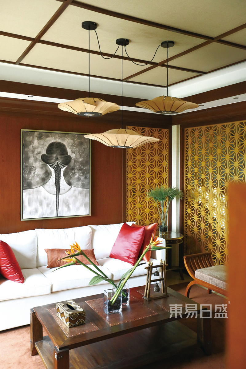 上海碧湖国际210平东南亚风格别墅客厅装修效果图