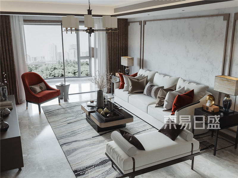上海华祺苑152平新中式风格三居室客厅装修效果图