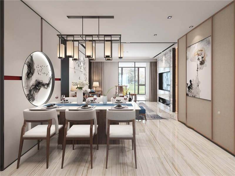 上海南汇新城海洋小区106平新中式风格三居室餐厅装修效果图