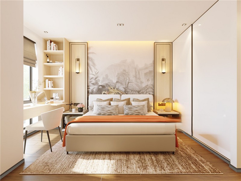 上海南汇新城海洋小区106平新中式风格三居室卧室装修效果图