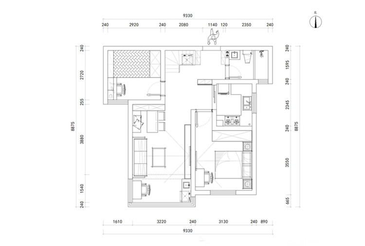 嘉定区缘圆宝坻88平现代风格二居室装修效果图