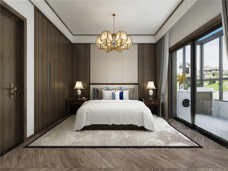 上海海珀佘山177平新中式风格住宅卧室装修效果图