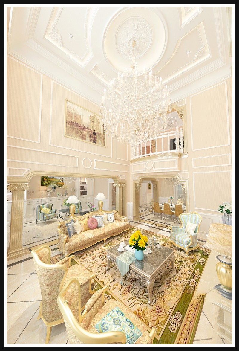上海海门别墅600平欧式风格别墅客厅装修效果图