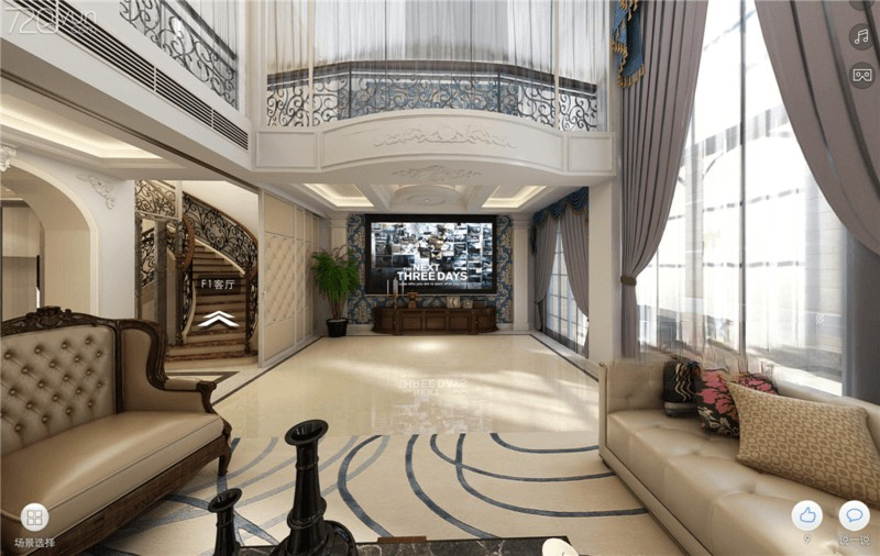 上海金大元御珑宫廷600平简欧风格别墅客厅装修效果图
