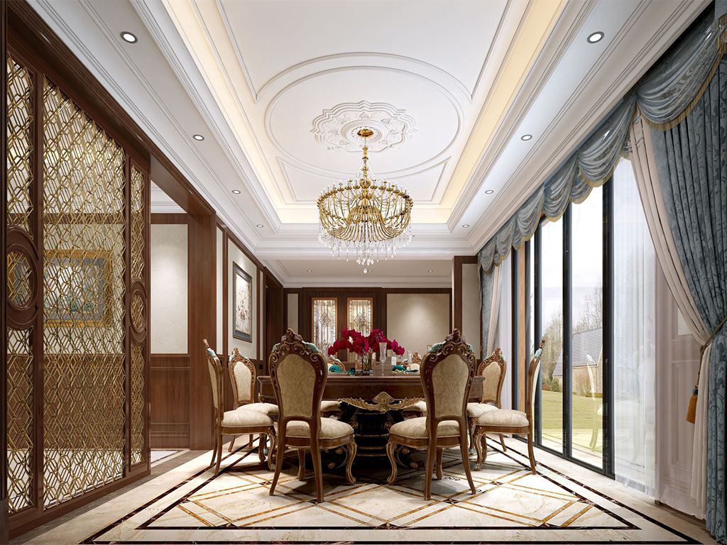 浦东蓝堡别墅600平美式风格独栋别墅餐厅装修效果图