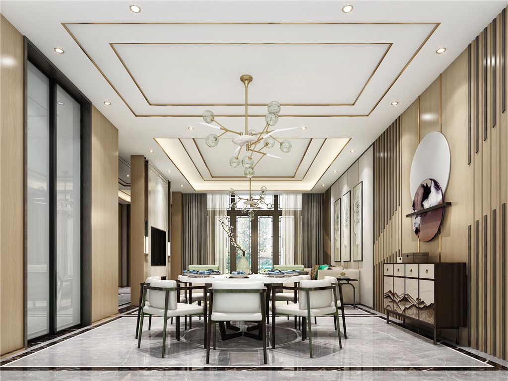 闵行区桃花源700平新中式风格独栋别墅餐厅装修效果图