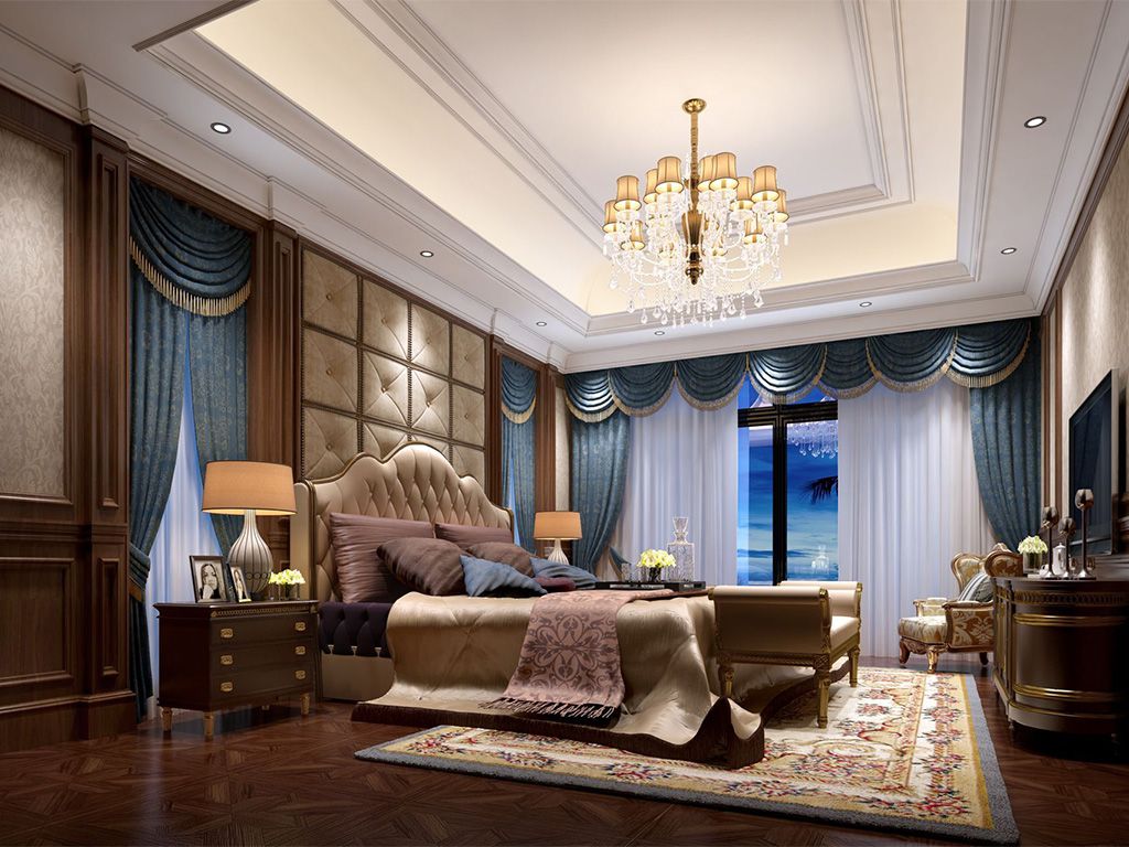 浦东蓝堡别墅600平美式风格独栋别墅卧室装修效果图