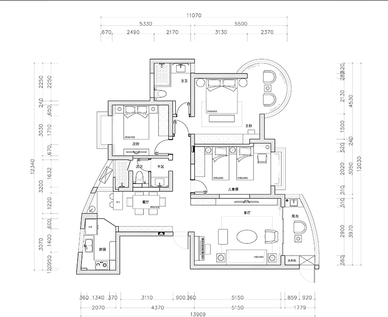 浦东新区山水国际145平美式风格公寓装修效果图