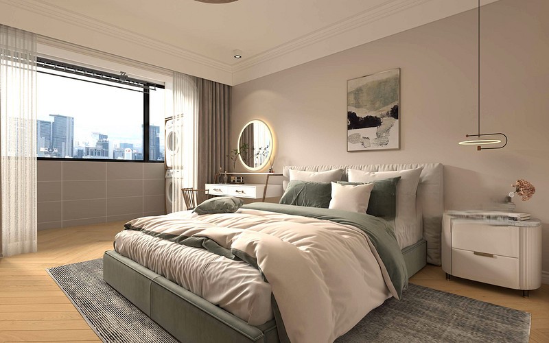 上海虹口金机小区60平现代简约风格二居室卧室装修效果图