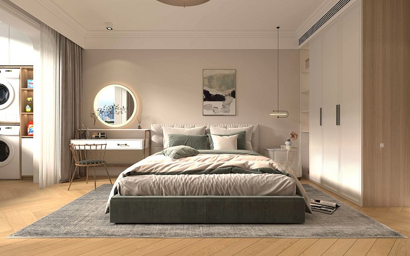 上海虹口金机小区60平现代简约风格二居室卧室装修效果图