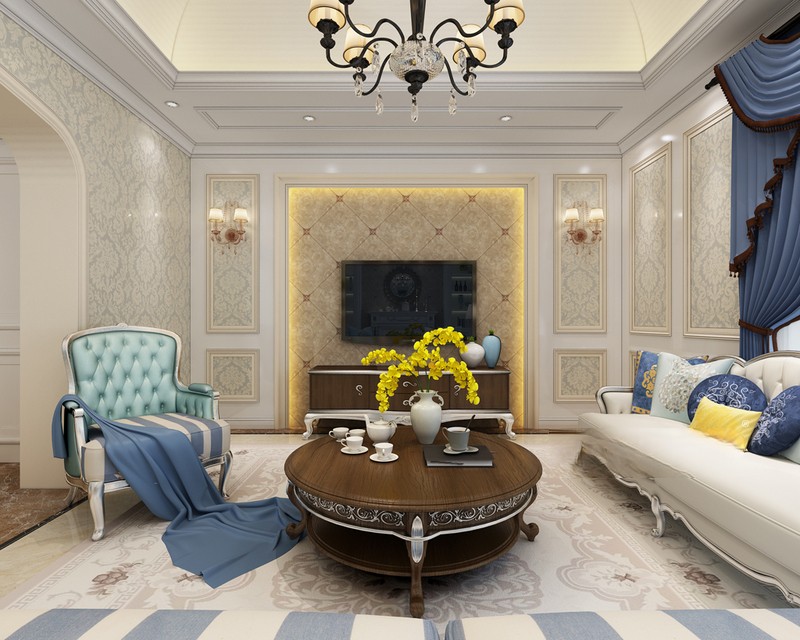 上海保利天鹅语500平法式风格别墅客厅装修效果图