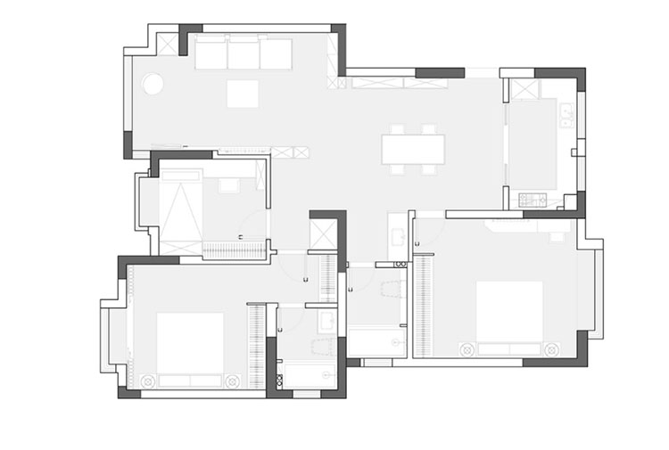 宝山区阳光水岸家园108平简约风格二居室装修效果图