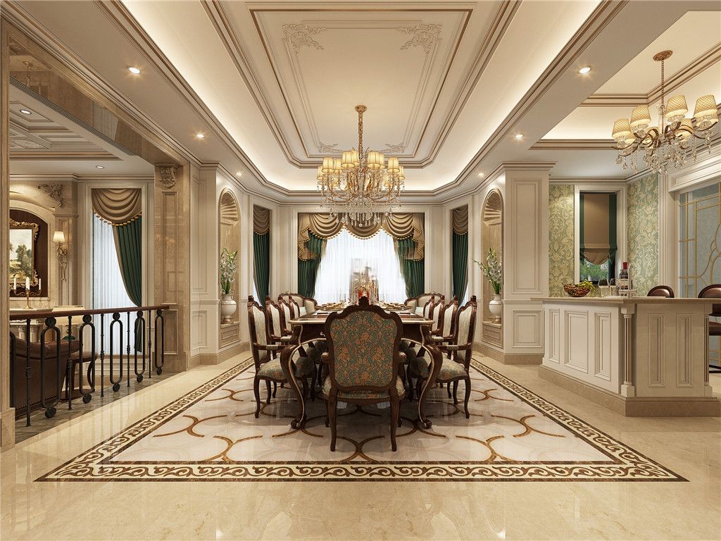 杨浦区新江湾首府500平欧式风格独栋别墅餐厅装修效果图