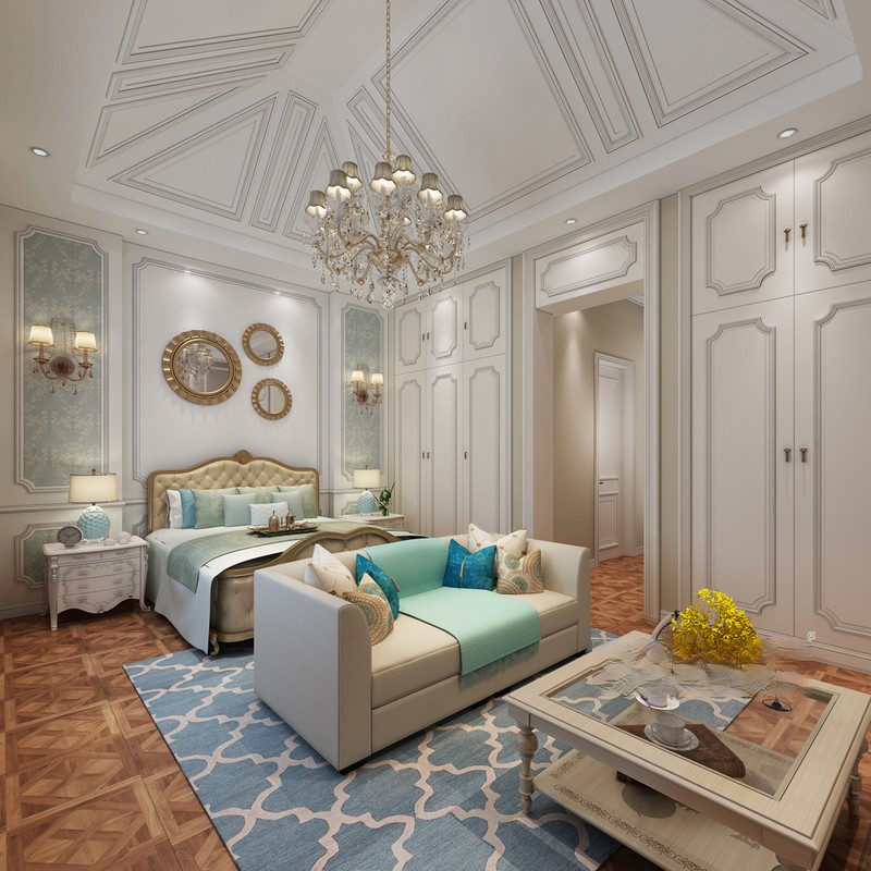 上海保利天鹅语500平法式风格别墅卧室装修效果图