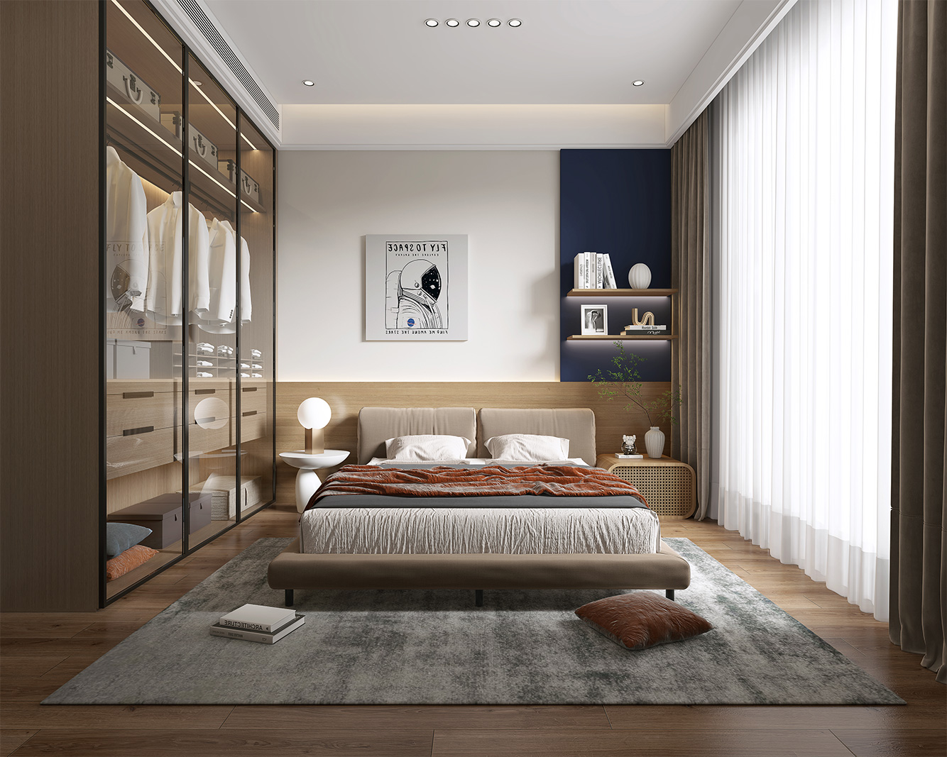 青浦区南山雨果320平现代极简风格联排别墅卧室装修效果图