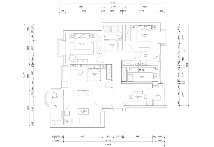 闵行区合生城邦130平混搭风格公寓装修效果图