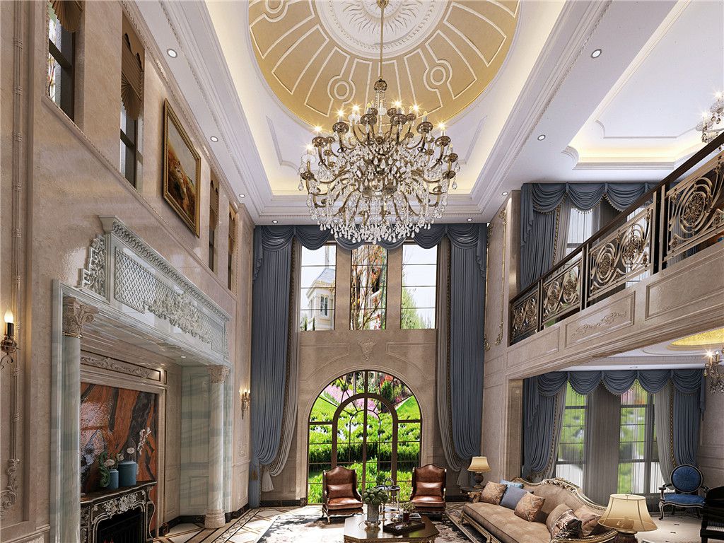 松江区紫都上海晶园438平欧式风格独栋别墅客厅装修效果图