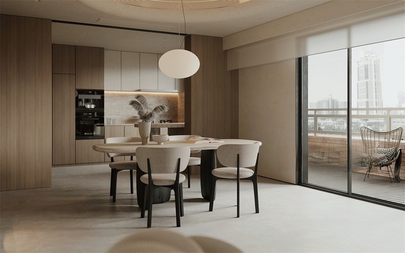 上海浦东东和公寓189平极简风格三居室餐厅装修效果图
