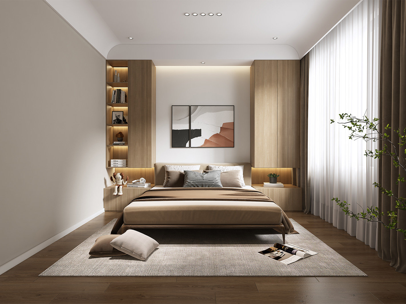 青浦区南山雨果320平现代极简风格联排别墅卧室装修效果图