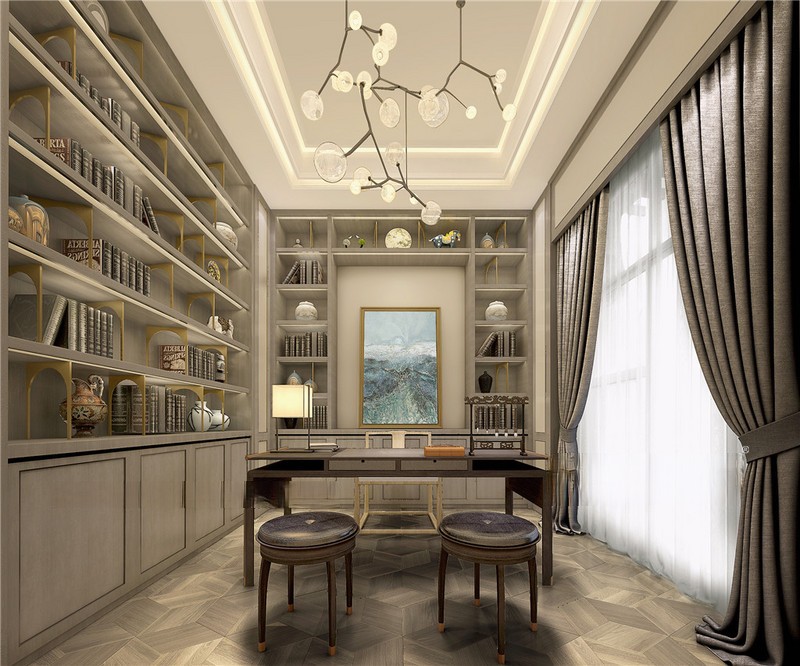 上海中海紫御豪庭750平简欧风格别墅书房装修效果图