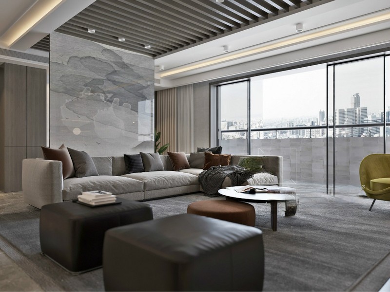 上海华苑大厦200平现代简约风格四居室客厅装修效果图